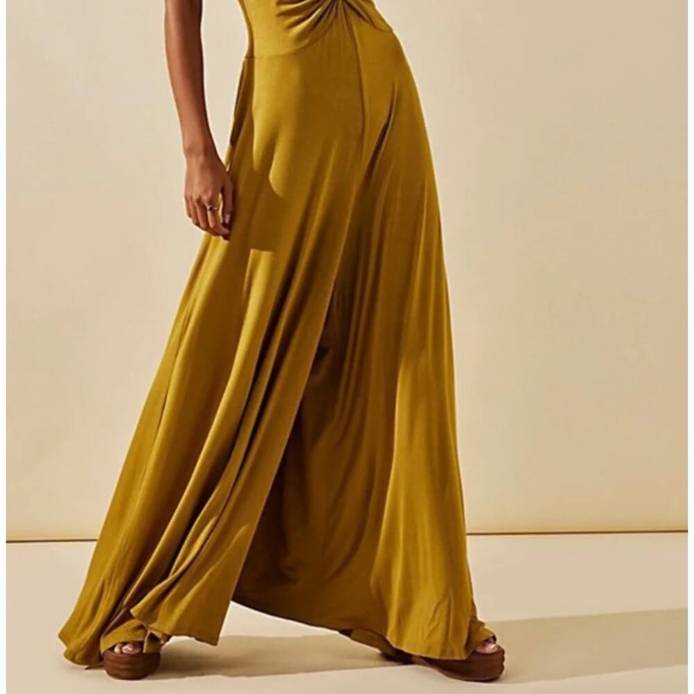 Free People Beach Harlow Gold One Piece Boho Wide Leg Jumpsuit NWT Size S - Picture 5 of 7